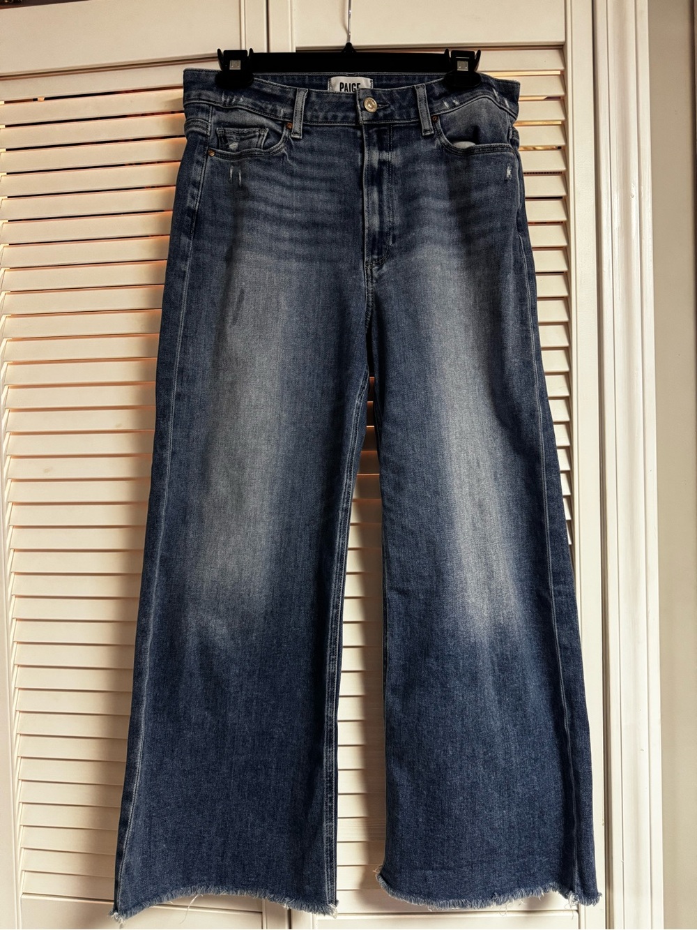 PAIGE Anessa Wide Leg Jeans Crop Raw Hem in Indigo Blue Wash